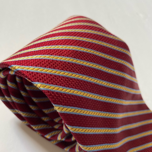 Talbots men’s Pinstriped tie Red Gold w/Light blue - Picture 4 of 9